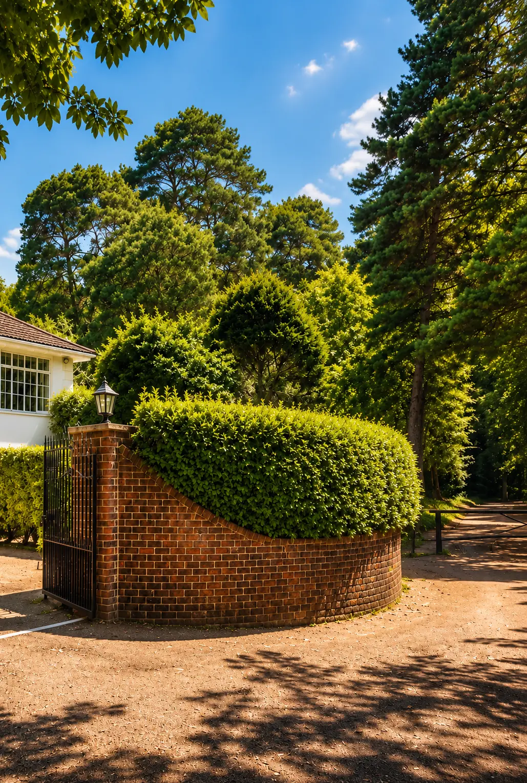 The brick-walled gateway at Forest View opening onto the forest track